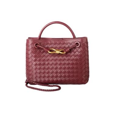 Imagem de Eiyye Bolsa de mão feminina de couro sintético com ferragens douradas, bolsa de ombro pequena para data de trabalho ou uso diário (Borgonha