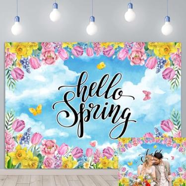 Imagem de Olá primavera pano de fundo com flores vibrantes e borboletas cenário natural decorações de chá de bebê festas de Páscoa estúdio retrato cabine fotográfica adereço (18 x 13 m)