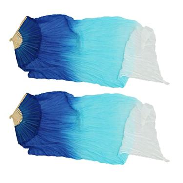 Imagem de Milageto Dança Do Ventre de Qualidade Bambu Long Fan Veils Dance fan for hand Put, Marinha + Branco., como descrito