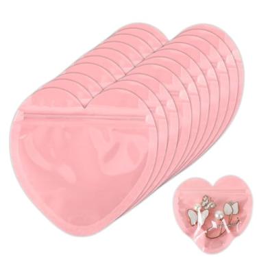 Imagem de Liwidon Sacos de joias em forma de coração pequenos sacos de joias vermelhos resseláveis ziplock organizadores de joias de plástico transparente suprimentos de embalagem fofos