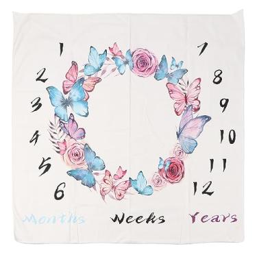 Imagem de CUOFYUNL Manta mensal para bebês, cobertor para meninos e meninas, estampa de guirlanda, 39,4 x 39,4 polegadas, pano de fundo fotográfico, gráfico de crescimento para