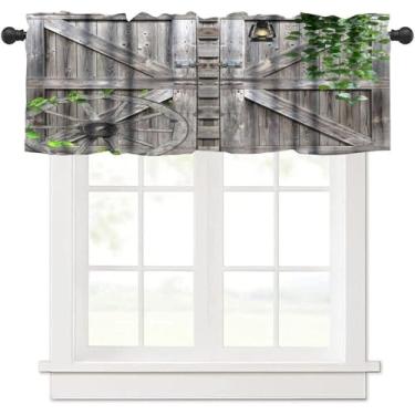 Imagem de YCness Cortinas rústicas para porta de celeiro, estilo ocidental, vintage, moderno, cinza, madeira de celeiro, campo, fazenda, estilo ocidental, para quarto, cozinha, sala de estar, 137 x 45 cm