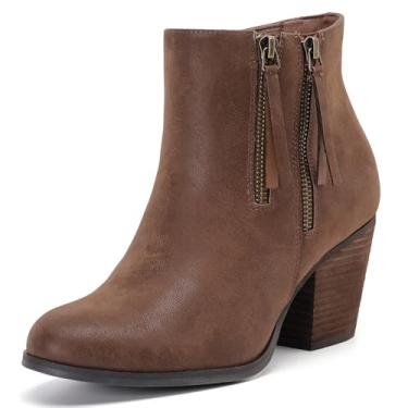 Imagem de Luoika Botas femininas largas no tornozelo, salto grosso, zíper lateral, botas curtas extralargas., Marrom 1102, 12 X-Wide