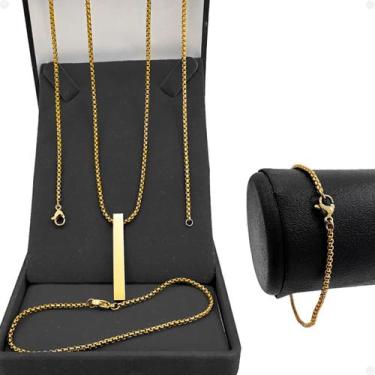 Imagem de Corrente ouro aço corrente dourada aço + personalize + pingente bastão