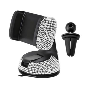 Imagem de FALVFUN Suporte de celular Bling para carro, painel de para-brisa de veículos com strass, suporte de celular com braçadeira, diamante ajustável de 360°, suporte automotivo para smartphones, ajuste