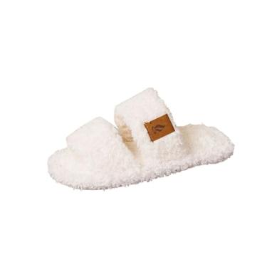 Imagem de Pantufas femininas com forro de lã de bico aberto para outono e inverno, design aconchegante, adequado para uso casual interno e externo com uma sensação amigável, Branco, 38