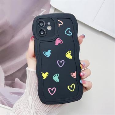 Imagem de Capa de celular com estampa de coração e linhas suaves para iPhone 11, 13, 12, 14, 16, 15 Pro Max, XR, XS, X, 6, 7, 8 Plus, em silicone, preta, GP12, 7, 8, SE 2020, SE 2022.