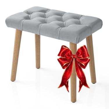 Imagem de AKLOT Banco de piano estofado de veludo: pernas de seringueira com capacidade de carga de 136 kg, altura do assento ergonomicamente ajustada, montagem fácil, banco de teclado para penteadeira, quarto