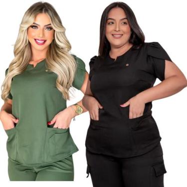 Imagem de Conjunto Scrub Pijama Hospitalar em Alfaiataria feminino calça + blusa