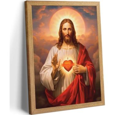 Imagem de Tela emoldurada Sagrado Coração de Jesus Arte de Parede Divina Misericórdia Pintura Decoração de Parede Religiosa Cristo Jesus Retrato Impressões Arte para Jantar Sala de Oração Quarto Decoração de