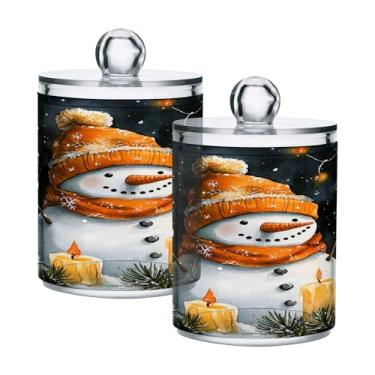 Imagem de xigua Pacote com 4 suportes para bonecos de neve de Natal para bolas de algodão, cotonete – Frasco de plástico de boticário transparente e versátil para armazenamento de maquiagem de banheiro e