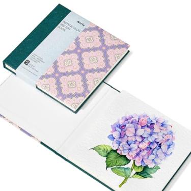 Imagem de Arrtx Caderno de desenho em aquarela - 100% algodão 63,5 kg 300 g/m² - prensa fria 24 folhas 48 páginas caderno aquarela - 14 cm x 14 cm