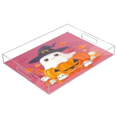 Imagem de xigua Bandeja de servir de acrílico fantasma de Halloween com alças à prova de derramamento, bandejas decorativas de festa de Halloween, bandeja organizadora de bancada para banheiro, cozinha, 30,5 x