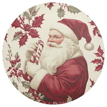 Imagem de xigua Jogo americano redondo de Natal Papai Noel, tapete de mesa redondo antiderrapante resistente ao calor, tapetes de mesa de 48 cm para decoração de cozinha, jantar e festa