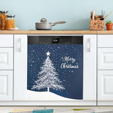 Imagem de xigua Capa magnética para lava-louças, árvore de Natal, adesivos magnéticos decorativos antiarranhões para painel de geladeira e lava-louças, decoração personalizada de cozinha doméstica 58 x 66 cm