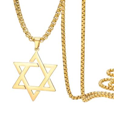 Imagem de Dreamtimes Colar de estrela de Davi para homens e mulheres, colar de estrela judaica de aço inoxidável, pingente hexagonal, joia judaica religiosa delicada, Medium, Aço inoxidável, Sem Pedra Preciosa