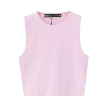 Imagem de Camisetas Femininas De Verão Sem Mangas, Tops Cropped Com Decote Redon