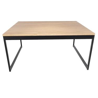 Imagem de Mesa de Jantar Moderna, Tampo em Madeira Natural, Base Metálica Preta, 120x80 cm (Mel)