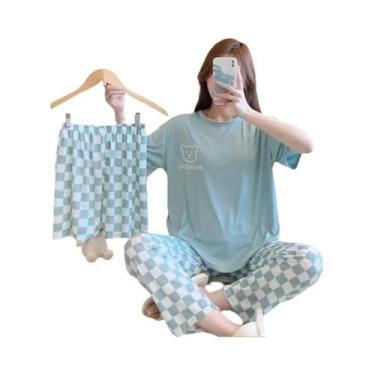 Imagem de Conjunto De Pijamas Femininos De Verão Em Três Peças, Camiseta De Mang
