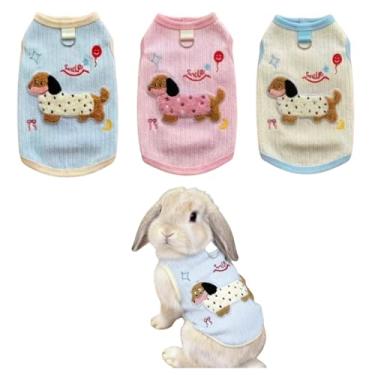 Imagem de 3 peças roupas de coelho camisetas de verão gatinho com estampas fofas, camisetas para animais de estimação pequenos para chinchila chihuahua gatinho coelho furão porquinho-da-índia (grande)