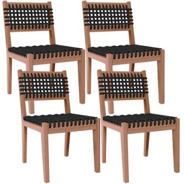 Imagem de Kit 4 Cadeira Área Externa Cozinha Varanda Corda Náutica Preto Giardin