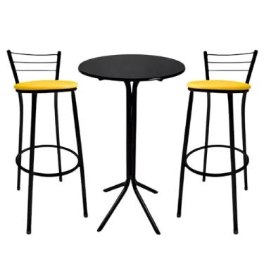 Imagem de Kit 3 em 1 com 2 Banqueta Alta e 1 Mesa Bistrô Reforçada Ideal Pra Casa Banco Balcão Cozinh (Amarelo)