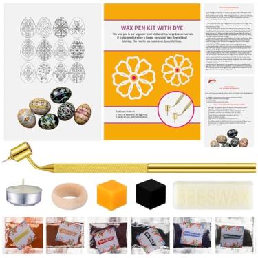 Imagem de Blushtier Kit de decoração de ovo de páscoa ucraniano, conjunto tradicional de decoração de Páscoa Pysanky, 0,4 mm, suporte de ovos, cera de abelha, instruções para adultos, conjunto de artesanato