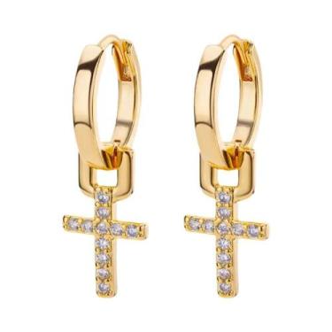 Imagem de Brincos De Aço Inoxidável Com Zircônia Em Formato De Cruz Para Mulhere
