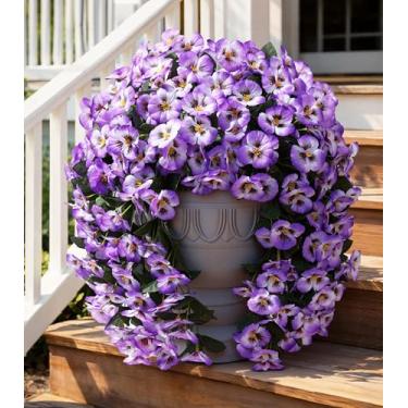 Imagem de HyeFlora Flores artificiais para atividades ao ar livre, 2 peças, trepadeiras de amor-perfeito de seda sintética, resistentes a UV, plantas de flores falsas para pendurar no exterior, varanda, quintal