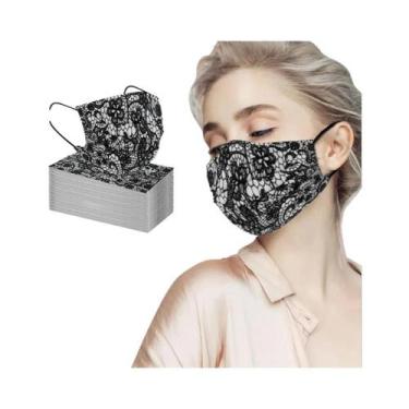 Imagem de Máscara Descartável Respirável Para Adultos Com Estampa De Renda Em Tr