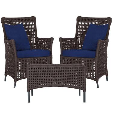 Imagem de 2 Poltronas E 1 Mesa Igapó Alumínio Preta Corda Náutica E10 Marrom