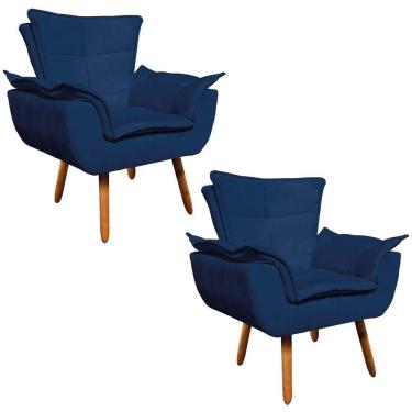 Imagem de Kit 02 Poltronas Opala Suede Azul Marinho Pés Palito