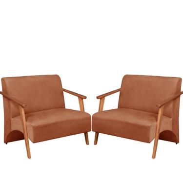 Imagem de Poltrona Namoradeira Venus Braço Madeira Maciça Suede Rosa