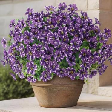 Imagem de GLIDLION 12 pacotes de glória artificial da manhã e eucalipto para uso ao ar livre, flor de seda falsa realista resistente a UV para decoração de casa de fazenda (roxo)