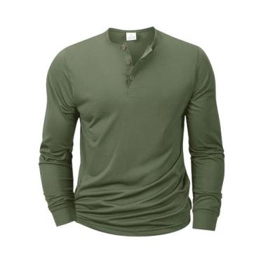 Imagem de Camiseta Masculina Slim Fit De Manga Longa Com Gola Henley, Confortáve