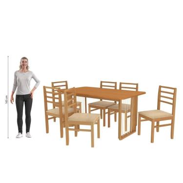 Imagem de Conjunto Sala De Jantar Elisa Em Madeira Maciça 6 Cadeiras Boucle Bege