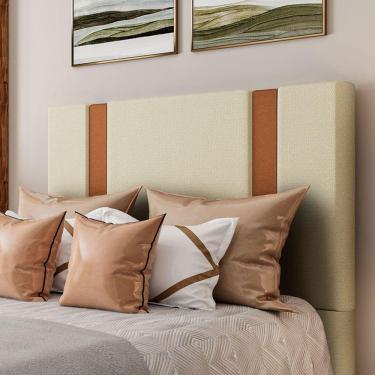 Imagem de Cabeceira Estofada Casal 140 Cm Ametista Linho Creme