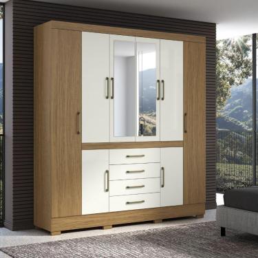 Imagem de Guarda Roupa Napoli 8 Portas 4 Gavetas Com Espelho Aramoveis Atacama Com Off White