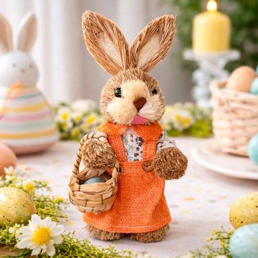 Imagem de Boneco Coelho Cesta Ovos Cenoura Decoração De Páscoa De 24cm