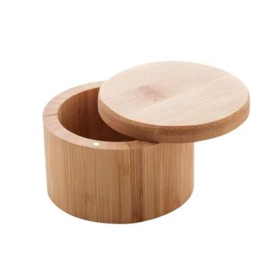 Imagem de Saleiro Bambu Redondo Porta Condimentos Sal Pimenta Temperos Para Cozi