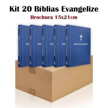 Imagem de Kit 20  Bíblia Sagrada Brochura Azul - Evangelização - Textos Colorido