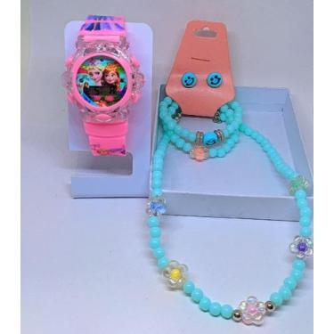 Imagem de kit Relógio infantil Digital Pisca Toca Musica Meninas + Conjunto Cola