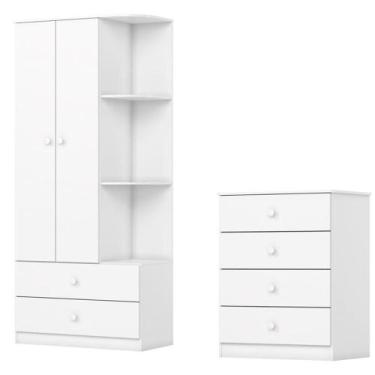 Imagem de Guarda Roupa 2 Portas e Comoda 4 Gavetas Labirinto Henn, Branco