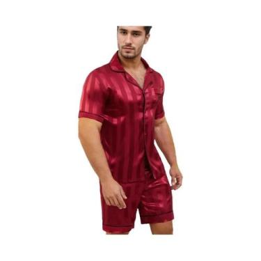 Imagem de Conjunto De Pijama Masculino Com Estampa Xadrez, Manga Curta, Top Com 