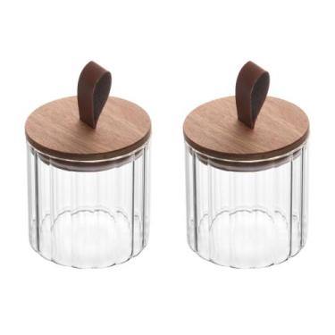 Imagem de Conjunto 02 Potes de Vidro Canelado com Tampa Hermética de Acácia 560m