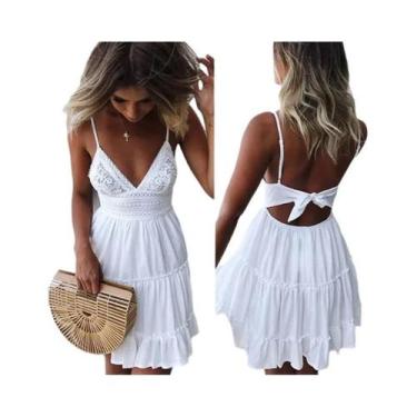Imagem de Vestido De Praia De Verão Feminino Sexy Com Renda, Decote V, Sem Manga