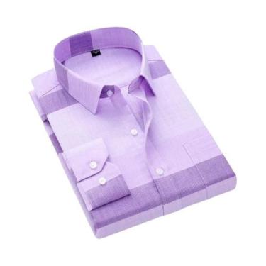 Imagem de Camisa Xadrez Masculina De Manga Longa Clássica Formal Casual Macia Co