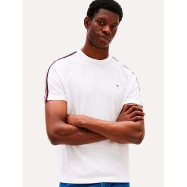 Imagem de Camiseta Tommy Hilfiger Masculina Piquet Global Stripe Tape Branca-Masculino