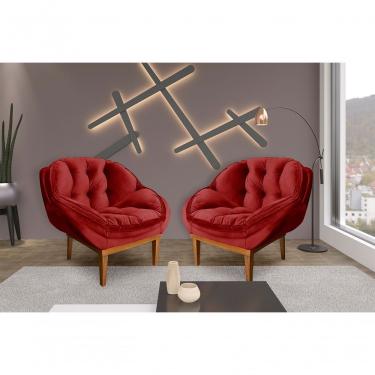 Imagem de Kit 2 Poltronas Decorativa Marcela Veludo Vermelho