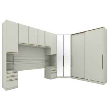Imagem de Quarto Modulado Casal Seletto 5 Peças Com Closet Areia E Espelho - Móveis Henn Areia